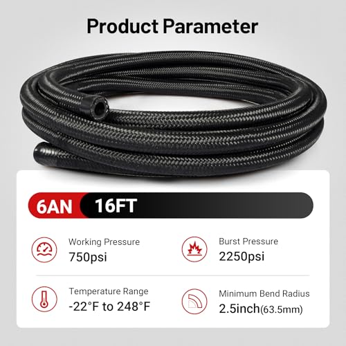 Image of EVIL ENERGY 6AN Fuel Line, AN6 Braided Fuel Hose Nylon CPE 16FT Black