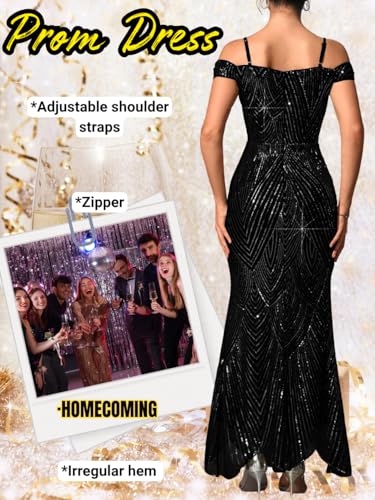 Kaei&Shi Sequin Prom Dress,Sparkly Off Shoulder Long Formal Dresses,Evening Gowns for Women Elegant Classy3
