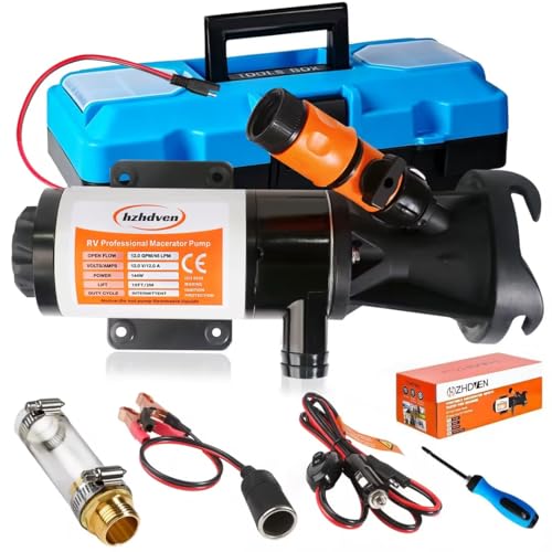 Image of RV Macerator Pump 12V,Portable Waste Pump,12GPM Suction 3.2 feet Lift 14 feet with Garden Hose Discharge Port,Quick Release Self-PrimingSewage Pump for RV Camper Boat Kitchen