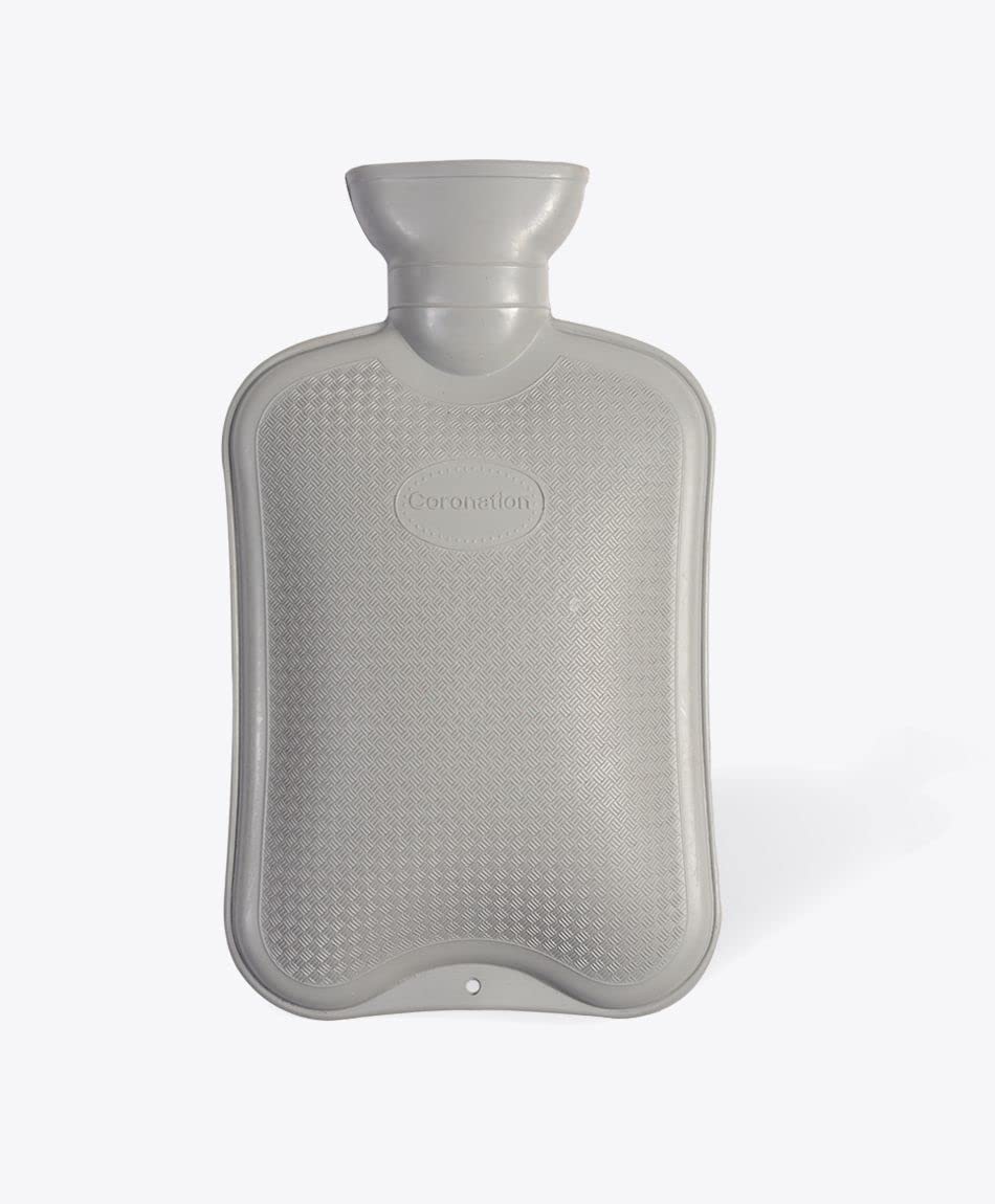 Coronation Plain Hot Water Bag (Large) | Grey | Better grip and Heat/Cold Disspation | 2 Liters Capacity | Great for Cramps, Pain Relief & Cozy Nights | Feet/Bed Warmer for Adults, Kids