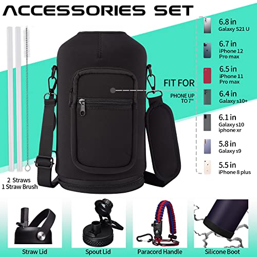 1 Gallon Insulated Water Jug - With Paracord Handle, Straw & Chug Lid, Water Bottles Holder With Strap, 128Oz Stainless Steel Large Water Bottle, Keep Hot 12H & Cold 48 For Travel Hiking Camping Work #TOP1