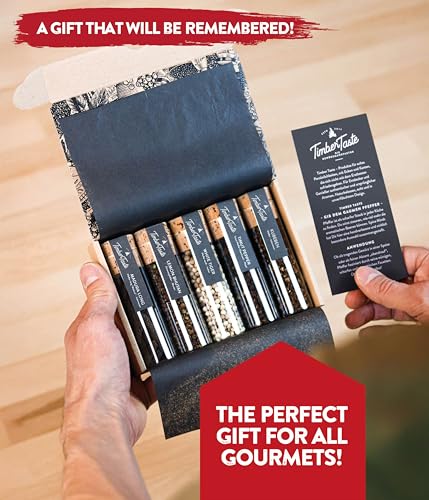 Image of TIMBER TASTE Pepper Sampler Set - 5 Rare Peppercorn Blends Java Long Kubeben White Tiger Timut Smoky Pills | Mens Gifts Peppercorn Gift Foodie Cooking Kit - Birthday Gift for Him Foodie Present