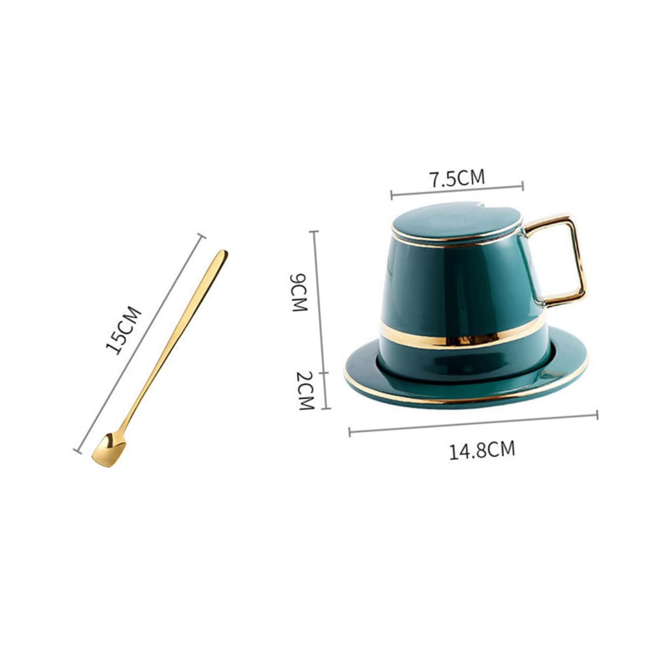 Set di Tazze da Caffè Tazza e Piattino Verde in Ceramica Stile Europeo per Ufficio e Bar