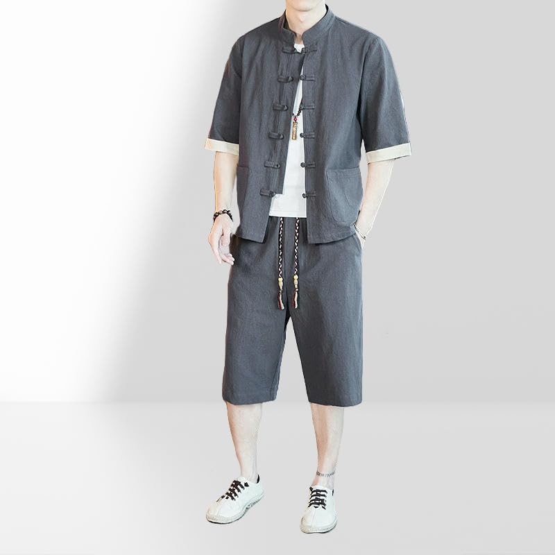 Ensemble coton lin homme style chinois aux finitions soignées - 6