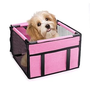 GENORTH Dog Car Seats for Small Dogs,Upgrade Dog Booster Seat with PVC Frame Construction,Folding Puppy Car Seat for Small Pets (Pink)