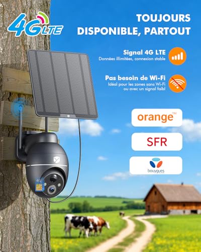 YESNAMO 4G AOV Camera Surveillance Exterieur sans Fil Solaire – vue 5