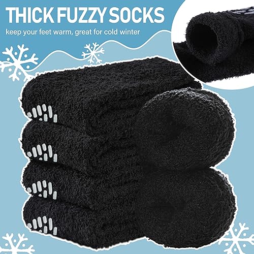 Image of Yebing Non Slip Hospital Socks for Women with Grips Fuzzy Cozy Anti Skid Slipper Socks Winter Warm Soft Fluffy Sleep Socks
