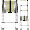 Telescoping Ladder, 12.5FT Aluminum Extension Ladder with 2 Replacement of Non-slip Rubber Cover, 330 lb. Load Capacity, Collapsible Telescopic Ladder Portable Multi-Purpose for Indoor Outdoor