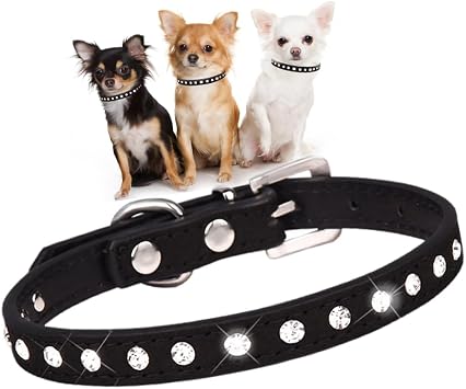 Small Dog Collars for Female Dogs,Bling Diamond Pretty Crystal Sparkly Rhinestone Glitter Jewel Puppy Collar for XXS Xs Small Medium Pet Girl Cat Female Kitten,Black XXS