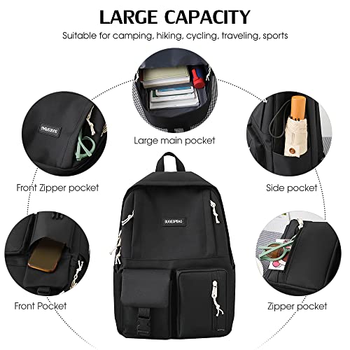 Vicfone Mochila de Lona 4 peças Conjunto Combo Bolsas Escolares com Bolsa Crossbody Caixa de Lápis B