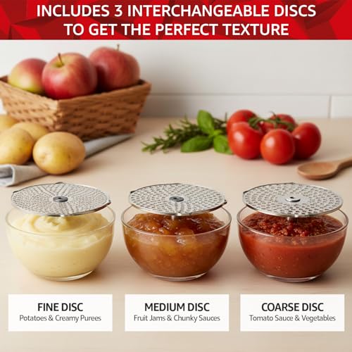 Magefesa Saucer Stainless Steel Food Mill with 3 Grinding Discs, 7.9-Inch Rotary Food Mill with Professional Hand Crank Strainer, Dishwasher Safe, Removable Blade & Propeller by Magefesa - Image 6