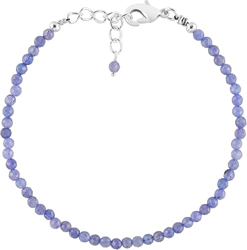 Miniatura 5 de YANARA Natural Tanzanite Bracelet Gemstone Full Micro Beads Dainty Purple Jewelry for her December Birthstone, Energy Healing Crystals, Silver