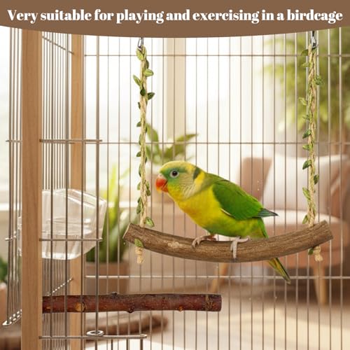 2 Stück Wellensittich Spielzeug, Schaukel Naturholz, Natur Sitzstangen für Wellensittiche, Vogelspielzeug Holz, Wellensittich Zubehör, Vogelkäfig Zubehör für Papageien, Kanarienvogel