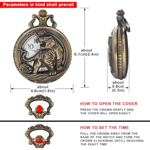 Image of Tiong Pocket Watch Pattern Vintage Quartz Pocket Watches with Chain Christmas Graduation Birthday Gifts Fathers Day