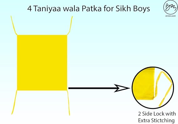 BISMAADH Pure Cotton 4 Tani Patka-Four Tani/Strings Wala Patka Sikh Kids & Boys Bandana-Pack of 5 (Multicolour Free Size)