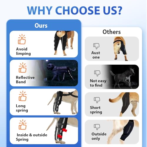 Double Dog Knee Brace for Torn Acl Hind Leg, Double Dog Leg Braces for Back Leg for Support,Acl Brace for Dogs, Built-In Hard Metal Spring Support,Outer Night Reflective Strip,Adjustable Strap (Small)
