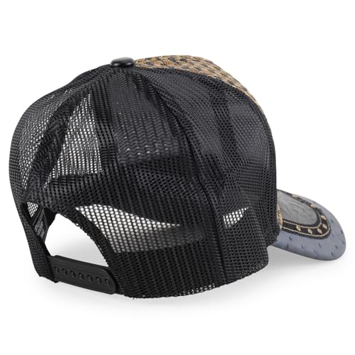 Image of Straw Design Metallic Rodeo Cowboy Horse Metal Logo Trucker Mesh Baseball Cap