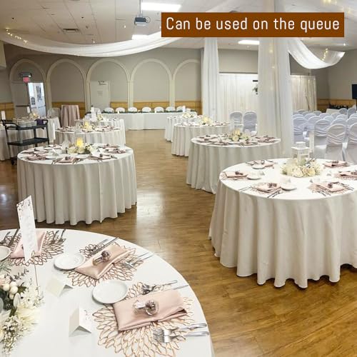 10 Pack White Round Tablecloths, 120 Inch Stain Resistant and Wrinkle Polyester Fabric Washable Table Clothes Cover for Kitchen Dining, Wedding, Reception Banquet, Birthday Party, Buffet Restaurant by TUOTPE - Used condition - Image 3