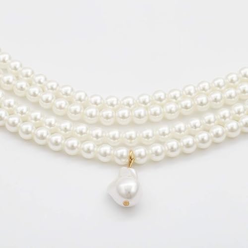 Miniatura 6 de Wiwpar Gargantilla de perlas de imitación redonda, collar vintage con colgante de perlas de múltiples hebras, collar de los años 20 para mujer