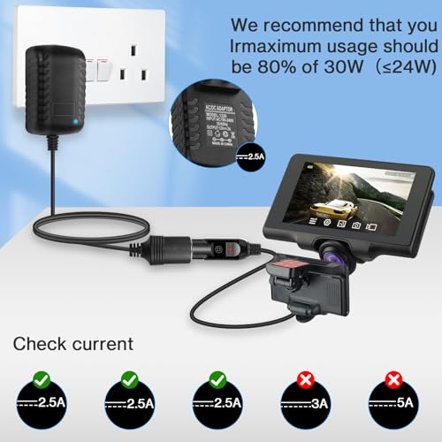 Herfair AC to DC Converter 2A 24W Car Cigarette Lighter Socket Adapter Power Cable 110-240V to 12V AC/DC for Car Appliances Home Use to Wall Plug (1 Pack)