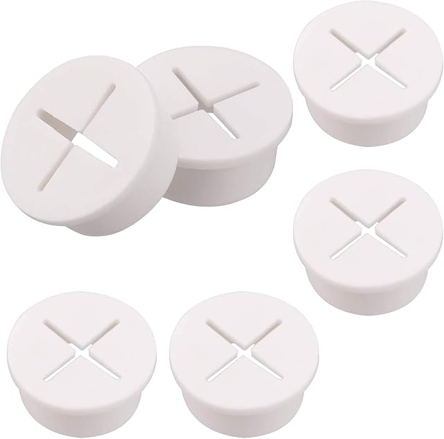 AIEX 6pcs Flexible Silicone Cable Cord Grommet, 1 Inch White Rubber Grommets, Cable Wire Hole Cover for Office Home Computer Desk