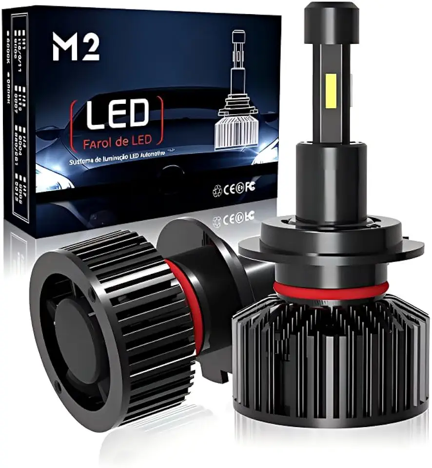 YARUIKE Faróis automotivos de LED H7 M2, kit de lâmpadas de LED 6000K 12V, luz branca fria, adequados para carros e motocicletas, sistema de iluminação automotiva de LED de alto brilho (H7)