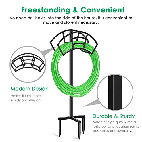 Tomcare Garden Hose Holder Thick Metal Water Hose Holder Hose Stand Detachable Hose Reel Freestanding Garden Hose Storage Hose Hanger Decorative Gardening Gifts Hose Holders For Outside Garden, Black #TOP2