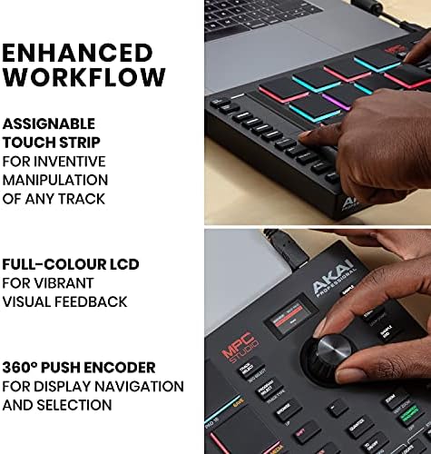 Akai Professional MPC Studio - MIDI Controller Beat Maker with 16 velocity sensitive RGB pads, MPC Software, assignable touch strip & LCD display