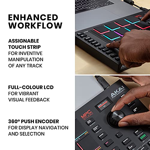 Akai Professional Mpc Studio Midi Controller Beat Maker With 16 Velocity Sensitive Rgb Pads, Full Mpc 2 Software, Assignable Touch Strip & Lcd Display #TOP3