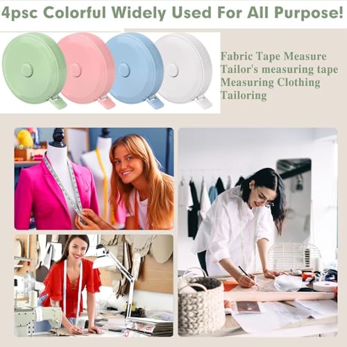 4 Colors Retractable Mini Tape Measure, Cute Compact Body Tape Measure, 60 Inch/150 CM Body Measuring Tape Measure, Sewing Tape Measure for Fabric Measurement