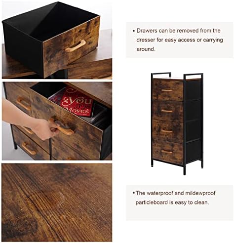 PACHIRA Chest of Drawers with 4 Drawers for Bedroom Living Room Kids Room, Fabric Storage Drawers Room Organizer Rustic Brown