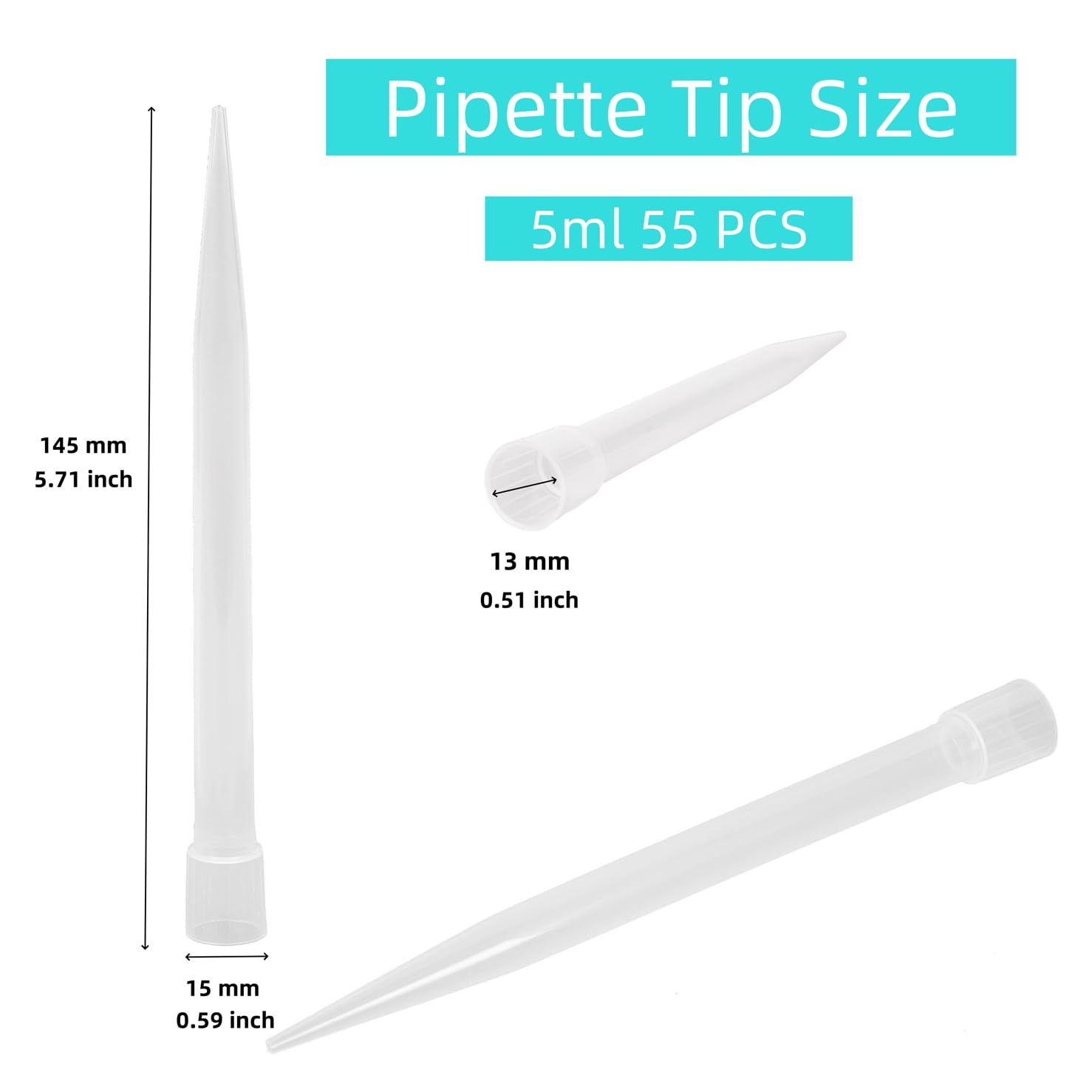 Pipette Tips 5ml 55 PCS, Laboratory Universal Plastic Liquid Pipettor Tips, Transparent, Autoclavable for Lab School Home 5mL (55PCS)