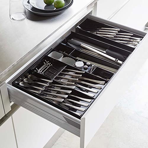 YAMAZAKI 5416 TOWER Extendable Diagonal Cutlery Tray, black, ABS Resin/PS Resin, Minimalist, 30~47.5 x 35 x 5.5 cm - Image 2