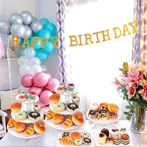7 Pieces Cake Stand Set 3-Tier Cardboard Cupcake Stand 1-Tier Cake Stand Round Dessert Stand Rectangle Serving Tray Reusable Platters Cupcake Holders For Desserts Birthday Party(White) #TOP6