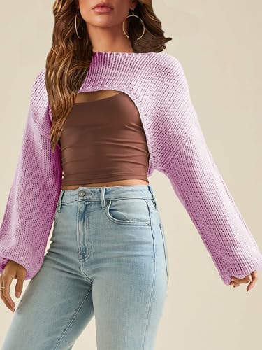 Image of Womens Bolero Crochet Crop Shrug Shoulder Knit Cropped Sweater | Y2K Crochet Crop Top, Half Sweater, Cozy Chest Over the Shoulder Top Cardigan, Cut Off Super Crop, Ballet Lace Sweater
