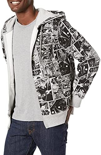 Amazon Essentials Disney | Marvel | Star Wars Men's Fleece Full-Zip Hoodie Sweatshirts (Available in Big & Tall), Star Wars Comic, Large