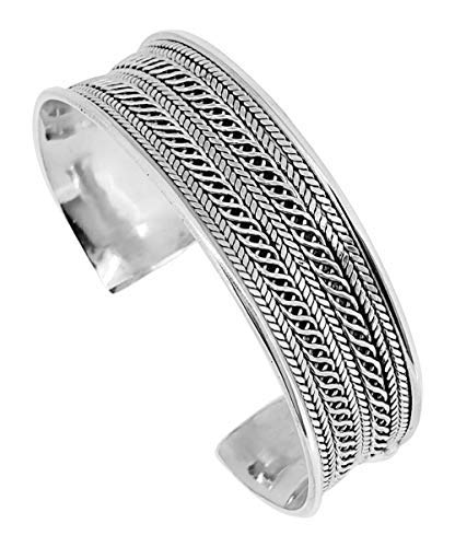 TreasureBay Magnifique bracelet manchette en argent sterling 925, grand bracelet tressé, Argent Cover