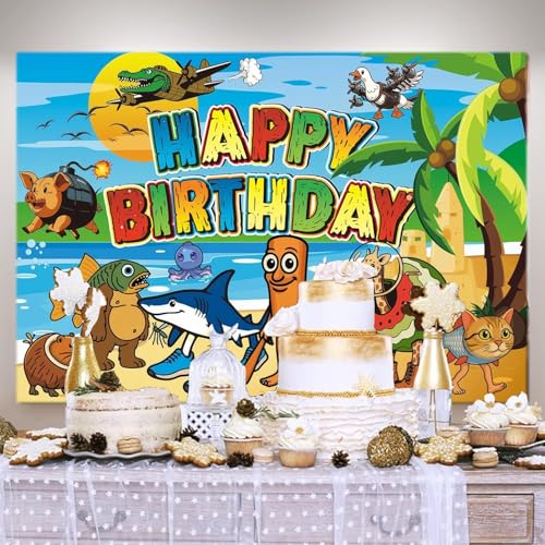 Image of Birthday Backdrop for Decoration, Cartoon Themed Backdrop Decoration, 4.9 ft x 3.28 ft (150 cm x 100 cm) Large Size for Indoor Outdoor Parties, Happy Party Props Ornament