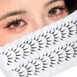 Losha Eyelashes Manga Lashes Wispy Faux Mink Lashes Natural Look (Demon) | Spiky Anime False Eyelashes Look Like Individual Clusters 14 Pairs Soft Lightweight Lashes Strips with Clear Band