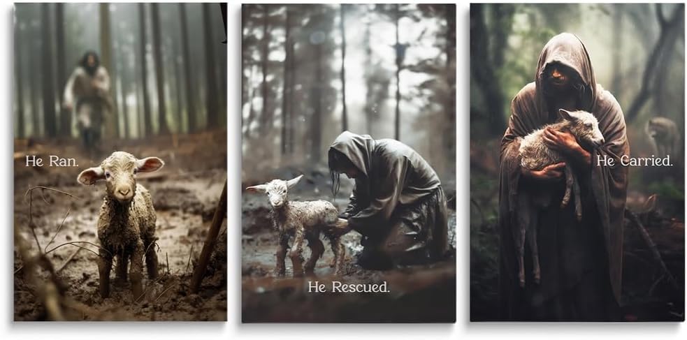 Affiches sur toile Jésus et agneau 40x60cm pour créer un coin prière apaisant à la maison