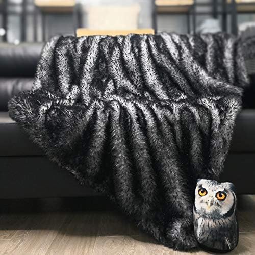 DECOSY Luxury Faux Fur Throw Blanket, Ultra Soft Fuzzy Bed Blankets, Lightweight and Cozy Warm Touch, All Season Fluffy Plush Blanket for Sofa Couch Bed (Black, 88"x 90")