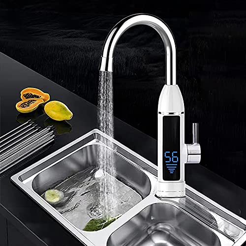 Grifo con calentador de agua giratorio 360°, grifo de cocina eléctrico de 3000 W, pantalla LCD, indicador de temperatura para cocina, baño, agua caliente instantánea Cover