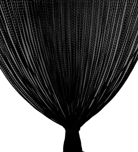 tex family Mariel Rideau de Porte à Fils en Polyester Doux, Barre PVC, Silencieux, Recoupable - Noir - 100 x 220 cm