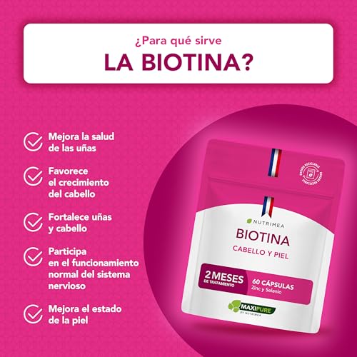 Biotina Cabello y Uñas | Con Vitamina B8 Zinc y Selenio | Suplemento Vegano Sin Excipientes | 60 Cápsulas | Nutrimea - imagen 2