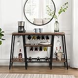 HOMYSHOPY Wine Rack Table with Glass Holder, Wine Bar Cabinet Liquor Buffet, Freestanding Wine Rack for Home Bar(Brown)