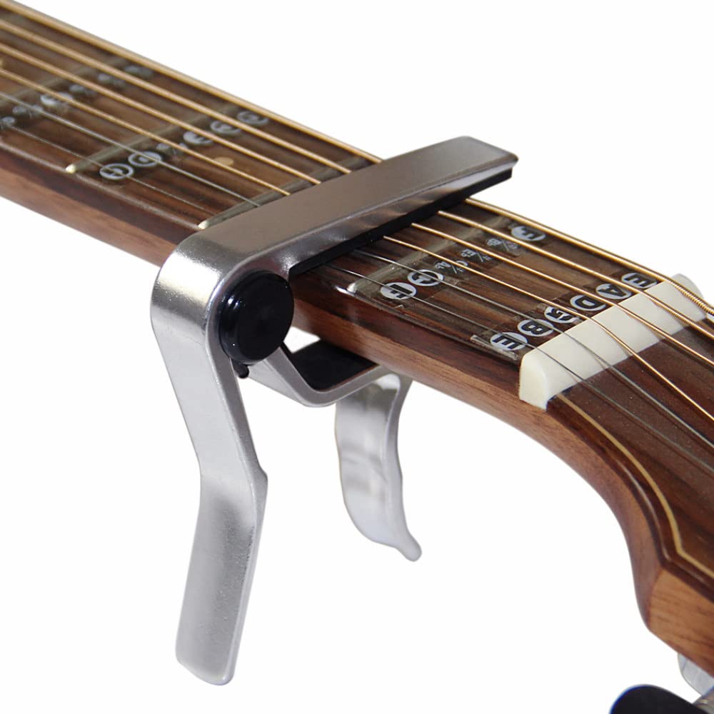 Elektryczna gitara akustyczna Capo, kapodaster do skrzypiec, jednoręczny wyzwalacz zaciskowy, srebrny (srebrny)