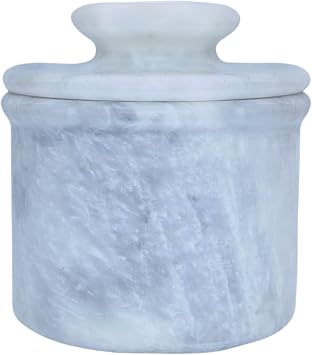 White Marble Butter Keeper with Lid | Soft Spreadable French Butter Crock for Countertop | Home and Kitchen Decor | Large 3 oz Capacity