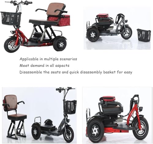 Trottinette de mobilité pour personnes âgées, design pliable à 3 roues avec siège confortable et lumières LED, idéal pour les personnes âgées et handicapées