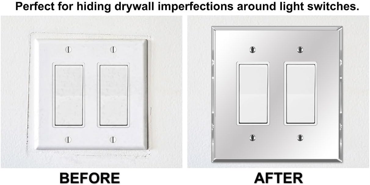 Art Plates - OVERSIZED 2 Gang Decorator Oversize Acrylic Mirror Switch Plate - 5.25" x 5.25" - Two Gang Reflective Mirrored Jumbo Wall Plate for Rocker Style Light Switches, GFCI Electrical Outlets