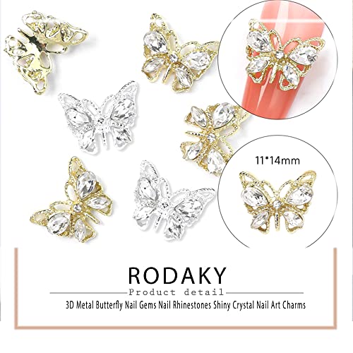 Rodaky 3D Gold Butterfly Nail Art Charms 10Pcs Metal Alloy Butterflies Nail Art Gems Shiny Crystal Rhinestones For Nails Diy Manicure Jewelry Accessories Women Nail Supplies #TOP2
